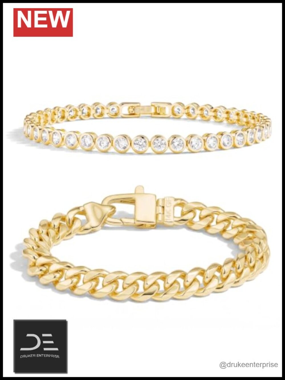 14K Gold Filled Bracelet Set for Women, Tennis & Cuban Link, Non Tarnish, 7 Inch
